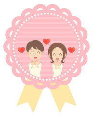 仲良しな若い男女とリボンフレーム【ベクターイラスト素材】　　