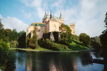 Fototapeta na wymiar Panoramic view of the Bojnice castle in Slovakia in summer.