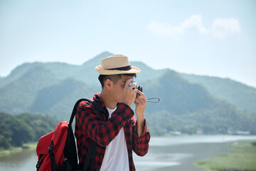 Man traveler with a backpack