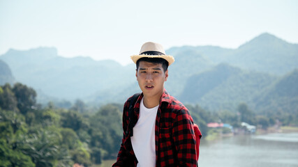 Man traveler with a backpack