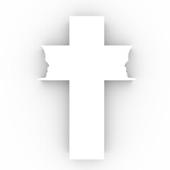 Christianity concept illustration. Cross with human head silhouettes. 3D rendering.