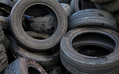 Umea, Norrland Sweden - August 8, 2019: broken and worn tires for cars