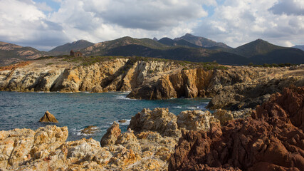 Fototapeta na wymiar Rocky Coastline on the Island of Corsica in the Mediterranean Sea