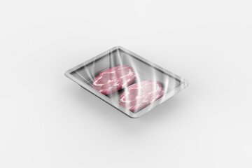 Sealable plastic tray for meat schnitzels. Packaging template mockup collection. 3d illusration