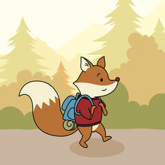 Snow and Cute Fox traveller in the forest.