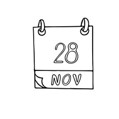 calendar hand drawn in doodle style. November 28. World Compassion Day, date. icon, sticker, element, design. planning, business holiday