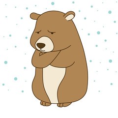 Cartoon Bear was standing chills with snow.