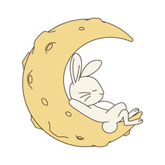Vector of cute bunny sleeping on the moon.
