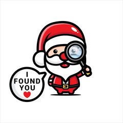cute santa claus character holding a magnifying glass