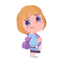 Vector of cartoon cute girl go school.
