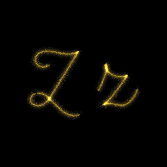 Gold glitter letter Z, star sparkle trail font