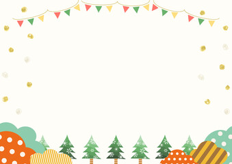 北欧カラーの背景と雪柄の木　クリスマスツリー