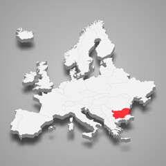 Bulgaria country location within Europe 3d map