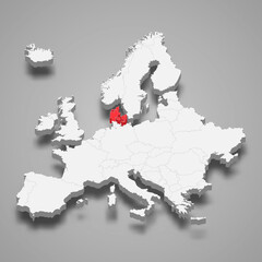 Denmark country location within Europe 3d map