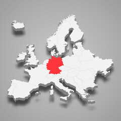 Germany country location within Europe 3d map