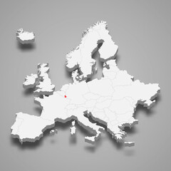 Luxembourg country location within Europe 3d map