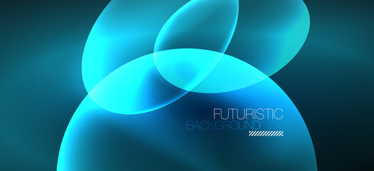 Neon ellipses abstract backgrounds. Shiny bright round shapes glowing in the dark. Vector futuristic illustrations for covers, banners, flyers and posters and other