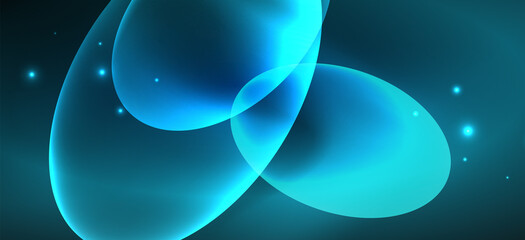 Neon ellipses abstract backgrounds. Shiny bright round shapes glowing in the dark. Vector futuristic illustrations for covers, banners, flyers and posters and other