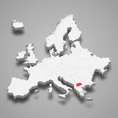 North Macedonia country location within Europe 3d map