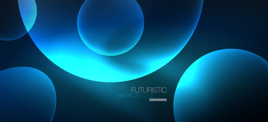 Neon ellipses abstract backgrounds. Shiny bright round shapes glowing in the dark. Vector futuristic illustrations for covers, banners, flyers and posters and other