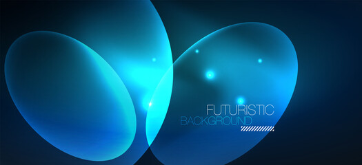 Neon ellipses abstract backgrounds. Shiny bright round shapes glowing in the dark. Vector futuristic illustrations for covers, banners, flyers and posters and other