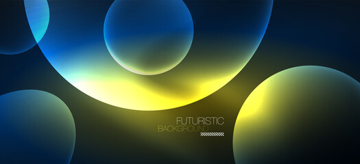 Neon ellipses abstract backgrounds. Shiny bright round shapes glowing in the dark. Vector futuristic illustrations for covers, banners, flyers and posters and other