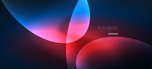 Neon ellipses abstract backgrounds. Shiny bright round shapes glowing in the dark. Vector futuristic illustrations for covers, banners, flyers and posters and other
