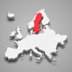 Fototapeta premium Sweden country location within Europe 3d map
