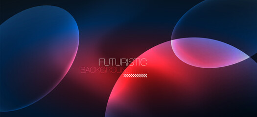 Neon ellipses abstract backgrounds. Shiny bright round shapes glowing in the dark. Vector futuristic illustrations for covers, banners, flyers and posters and other