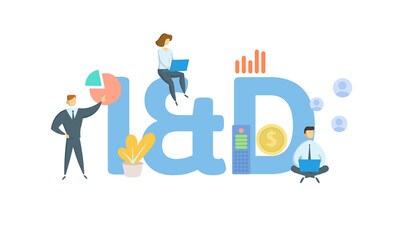 I&D, Inclusion & Diversity. Concept with keywords, people and icons. Flat vector illustration. Isolated on white background.