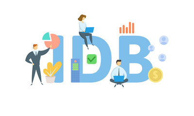 IDB, Industrial Development Bond. Concept with keywords, people and icons. Flat vector illustration. Isolated on white background.