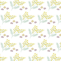 春　黄色い花　パターン　手描き　イラスト