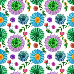 Fototapete Rund Seamless watercolor pattern with hand drawn colored paper fans © Елена Шамрай