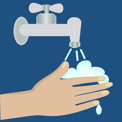 Coronavirus symbol. Infection with covid-19 infection through sneezing and coughing of a sick person. Wash your hands with soap and water under the tap. Prevention of infectious diseases, coronavirus