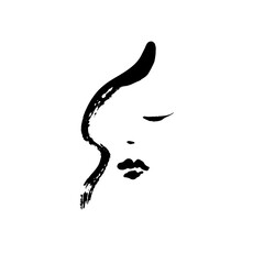 Template logo for beauty products. Abstract girl painted by rough dry brush. Vector illustration.