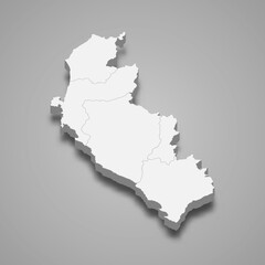 3d isometric map of Ica is a region of Peru