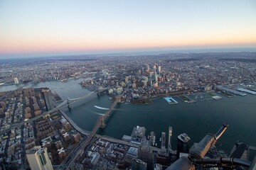Fototapeta na wymiar Aerial view of Manhattan and Brooklyn Bridge