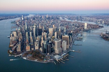 Aerial view of lower Manhattan from helicopter  