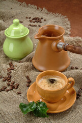 Fototapeta na wymiar Cup Of Tea And Coffee Pot