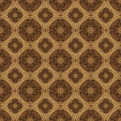 Modern circle patterns on typical Solo batik with brown golden color design.