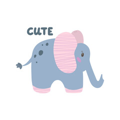 Cute cartoon elephant. Children's vector illustration for printing. Isolated on white background