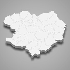 3d isometric map of Kharkiv oblast is a region of Ukraine