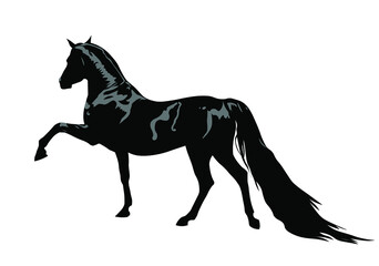 print running black horse on a white background