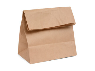 Paper bag for lunch and sandwiches. Isolated on a white background with shadow
