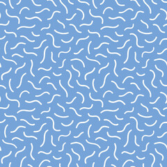 Abstract squiggle pattern background in blue and white. Fun modern design element of wavy lines in a tossed design  - obrazy, fototapety, plakaty