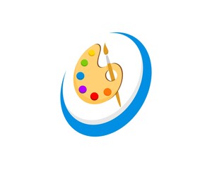 Painting art and brush with blue swoosh