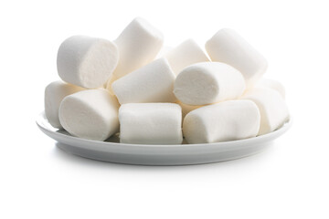 White sweet marshmallows candy on plate