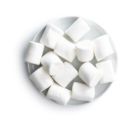 White sweet marshmallows candy on plate
