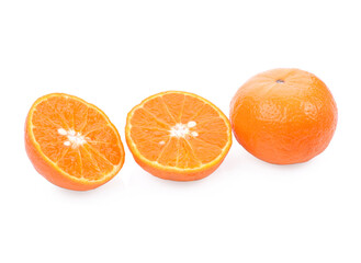 tangerine or mandarin fruit with leaves isolated on white background