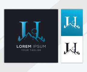 Letter U with abstract mountain logo template